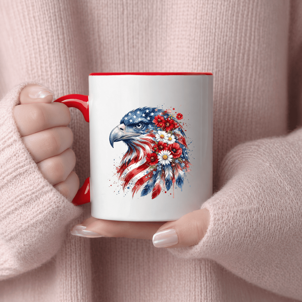 Patriotic American Eagle Accent Mug – 4th of July Independence Day Gift, USA Flag Mug - back view